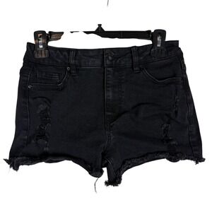 Love Wish Shorts‎ Womens M Black Distressed Denim Cutoff Raw Hem Frayed Stretch